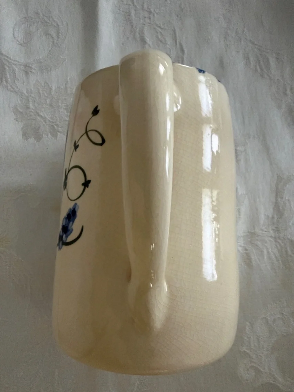 Cow Creek Pottery Pitcher, Hand-Made & Painted Bluebonnets, Vintage, 6.5” x 4.5” - Picture 4 of 10